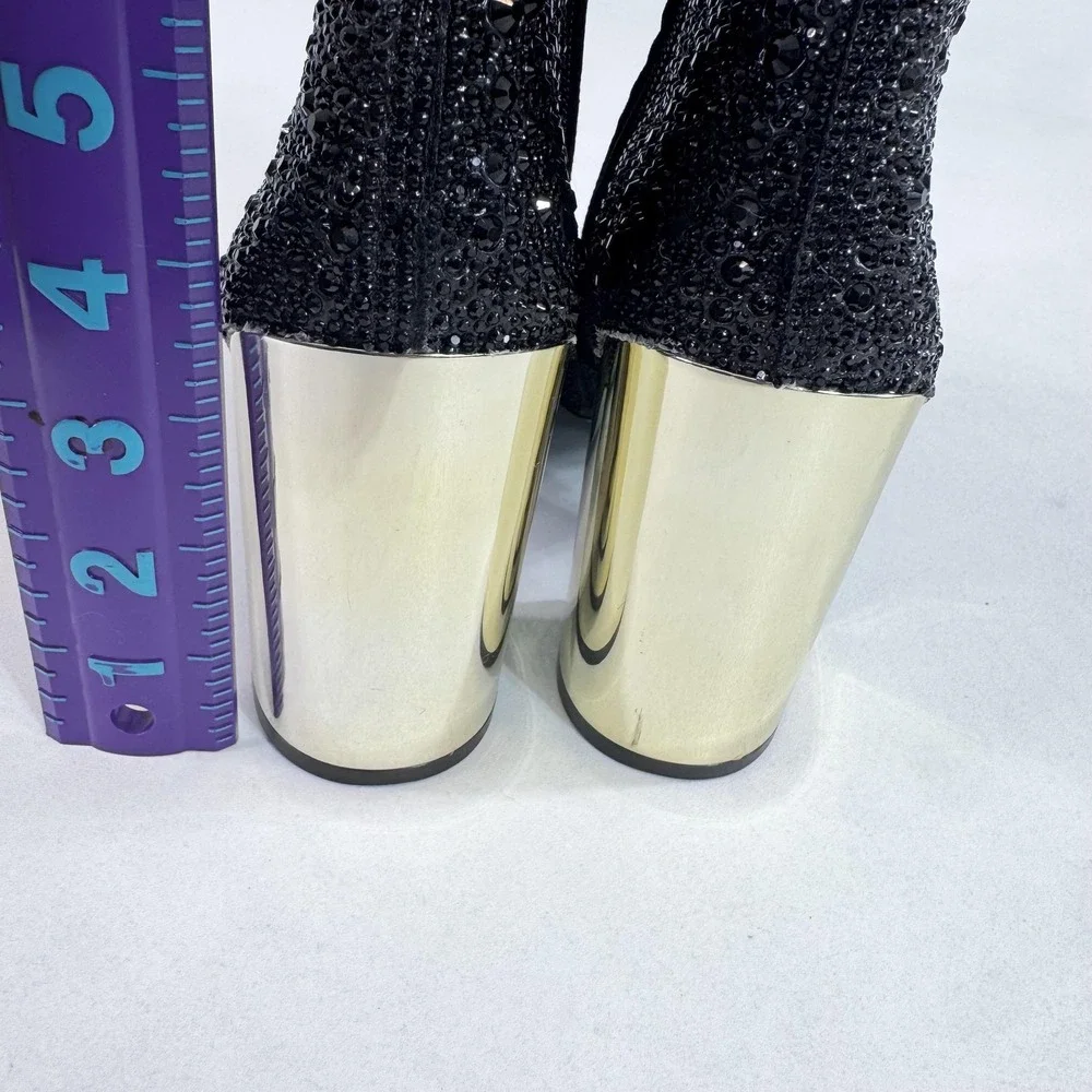 Betsey Johnson Boots Womens Size 6.5 Black Rhinestone Ankle Block Heel SB-HUGO